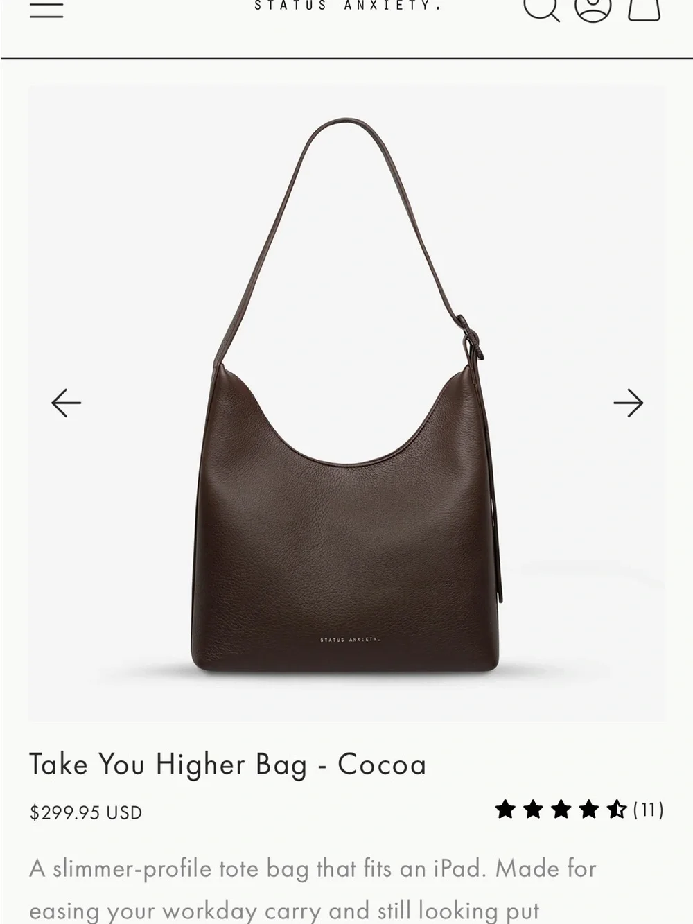 Status Anxiety Take You Higher Bag in Cocoa, soft pebbled leather, fits iPad